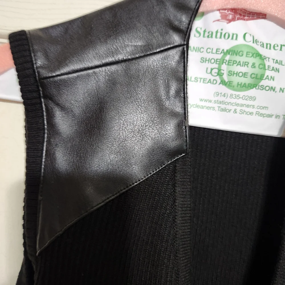 Calvin Klein Black Midi Dress with Leather Accents - Picture 6 of 11
